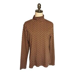 Maeve Anthropologie Geometric Mock Neck Long Sleeve Top XL  Orange Black Shirt